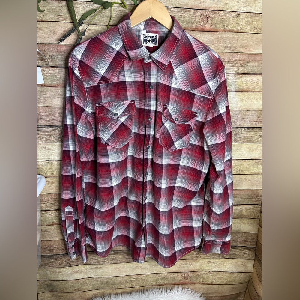 Converse Flannel Red Plaid Shirt Long Sleeve Men’s Size Large